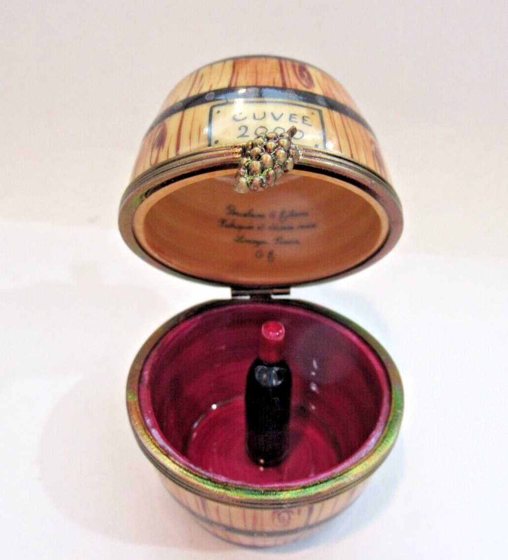Peint Main Limoges Trinket-French Wine Barrel-Cuvee 2000  