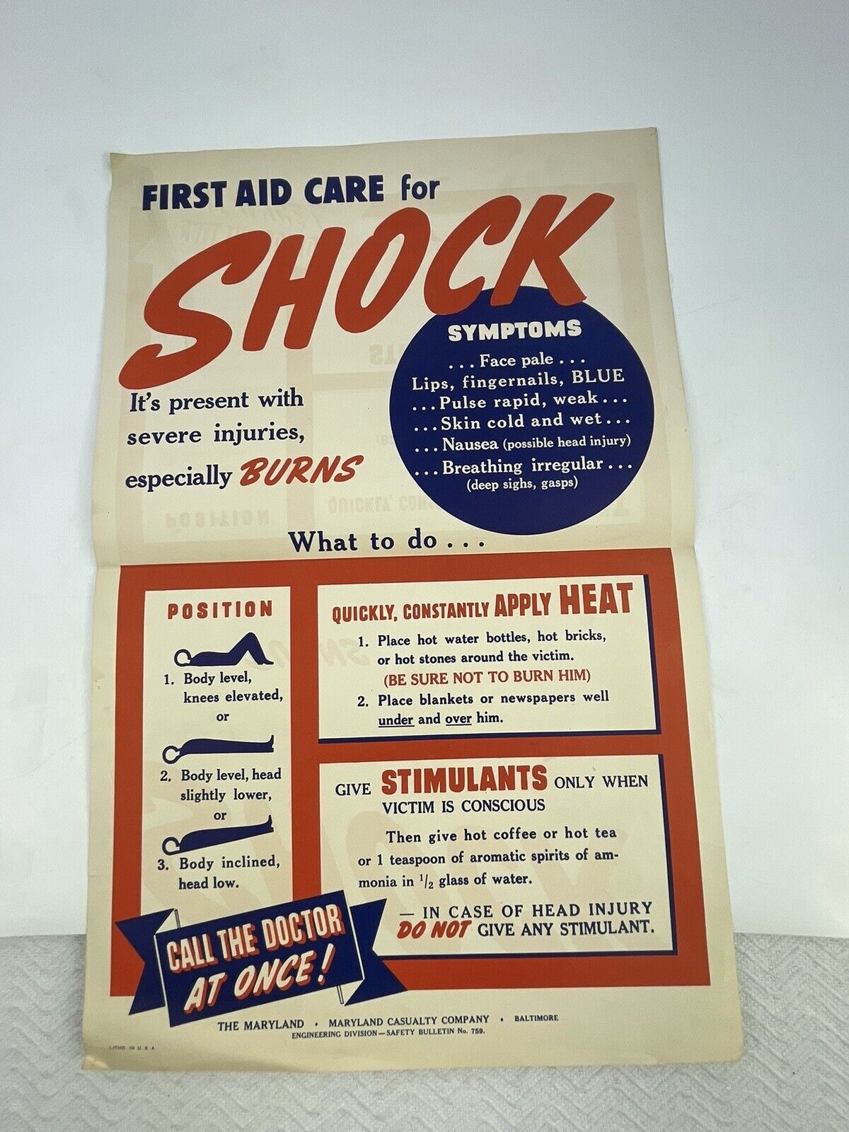 Original VTG WW2 Marilyn casualty engineering Shock safety bulletin poster