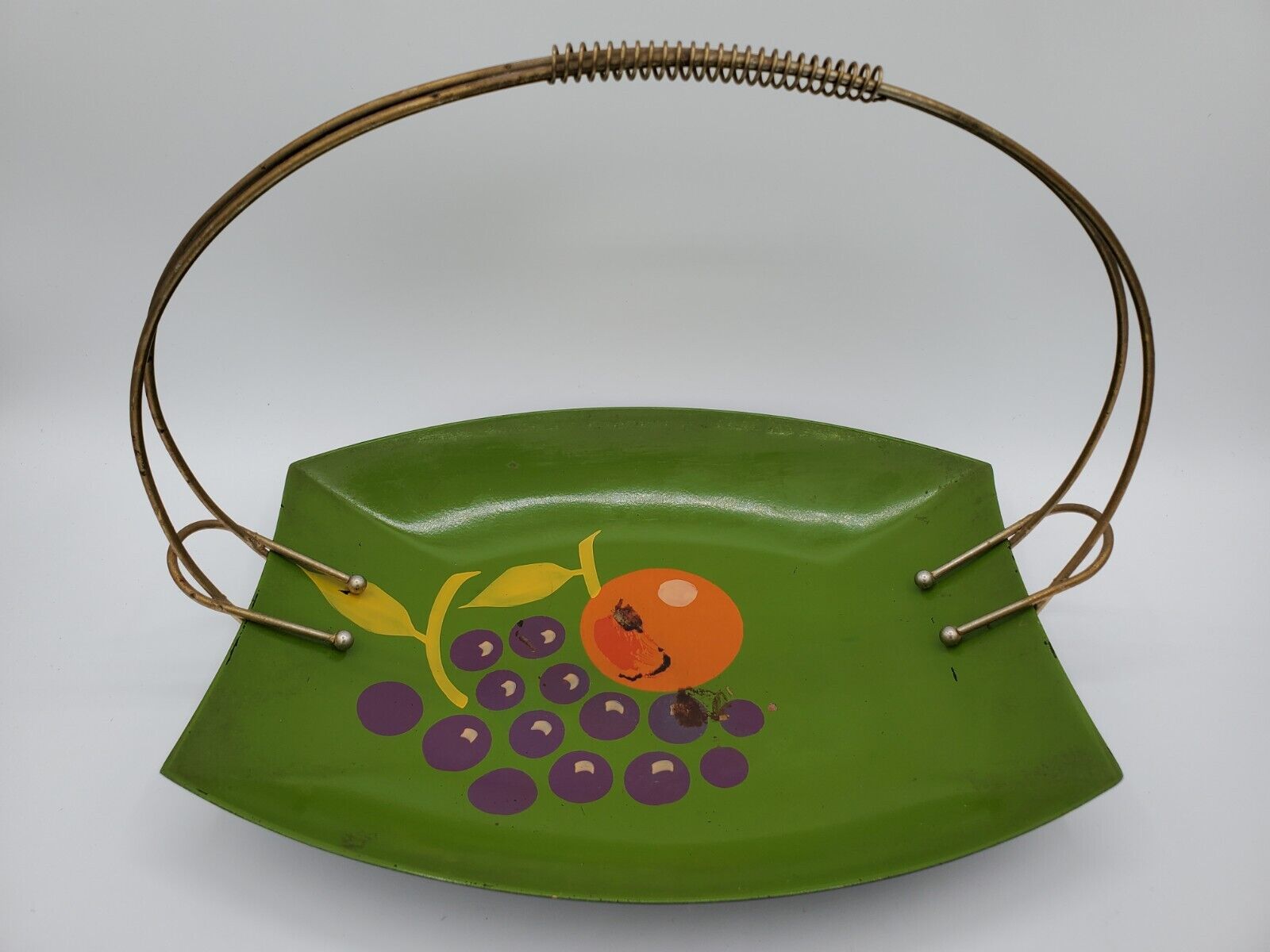 Vintage Hand Painted Quon-Quon Serving Tray w/Handle Japan Green & Purple Fruit