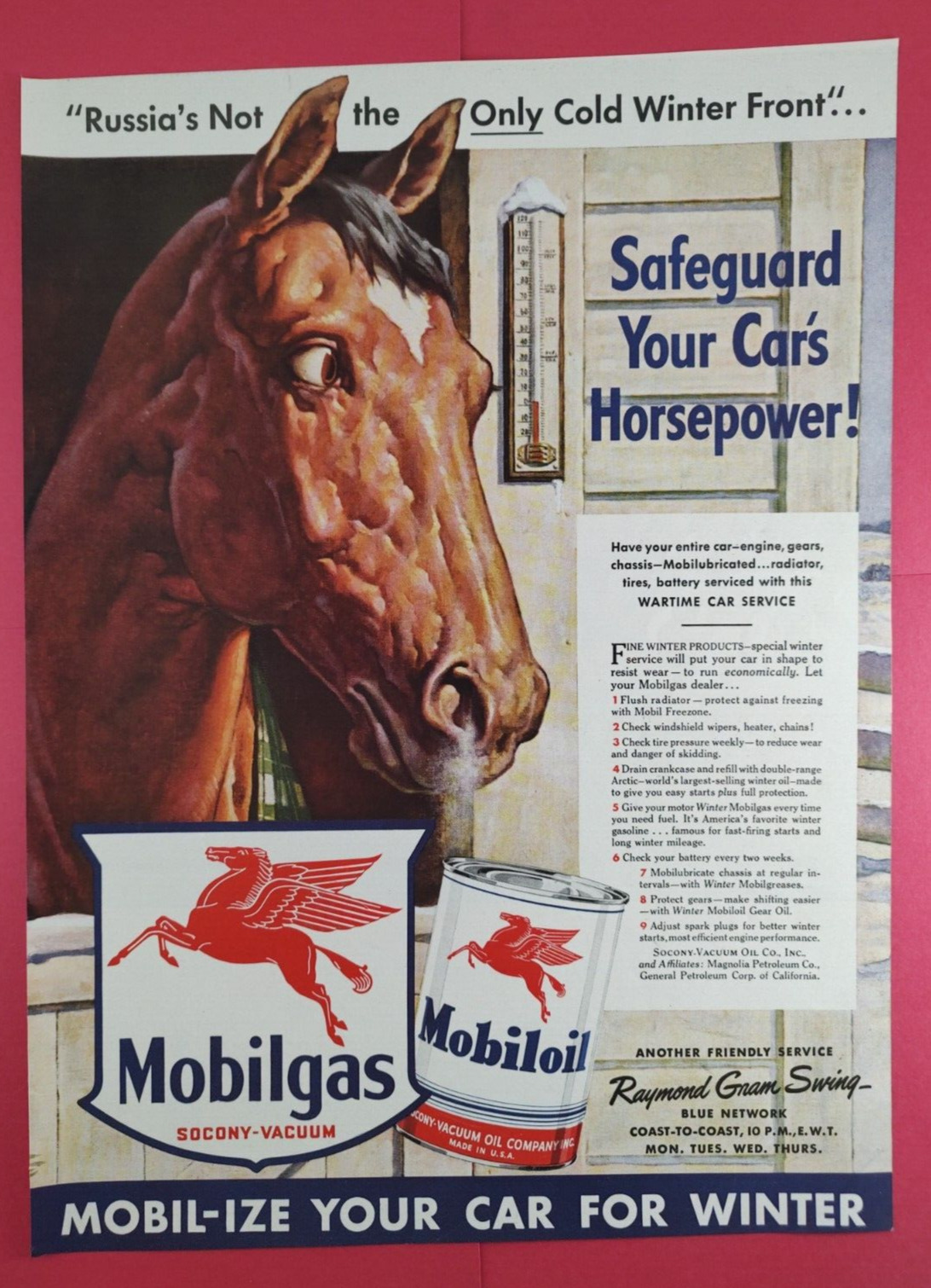 1942 Mobil Gas Life Magazine Print Ad Great Horse Image WWII WW2