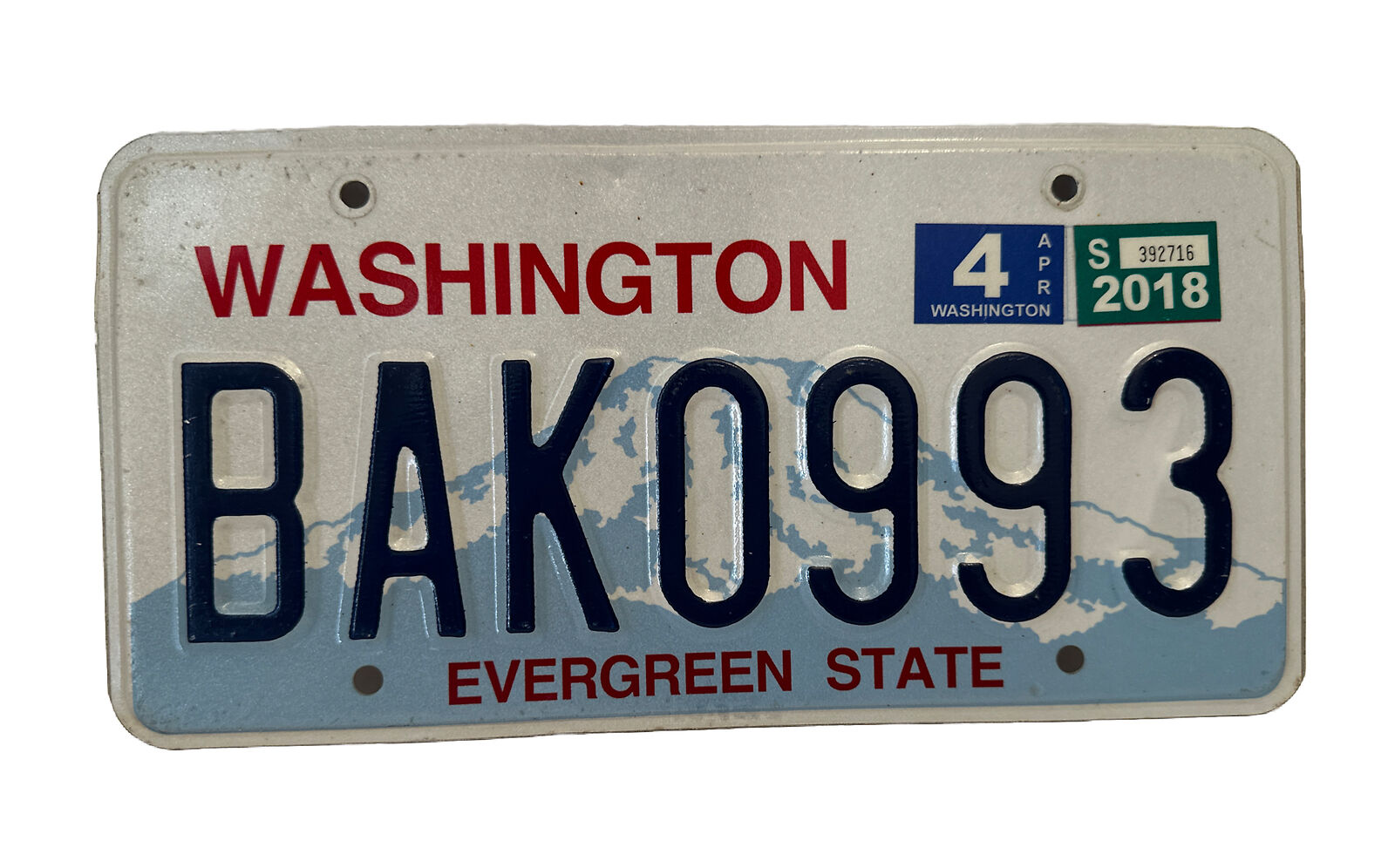 United States Washington Evergreen State License Plate BAK 0993 w/Stickers