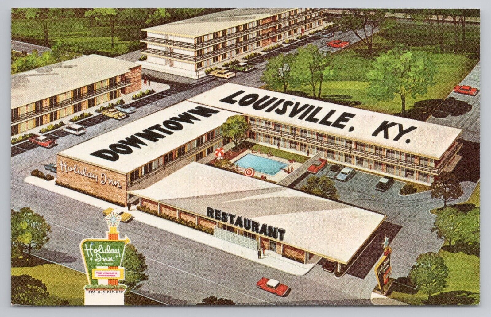 Holiday Inn Downtown Louisville Kentucky Aerial Hotel Restaurant Vtg Postcard