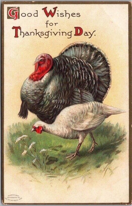 1910s Artist-Signed CLAPSADDLE Thanksgiving Postcard Turkey Couple 