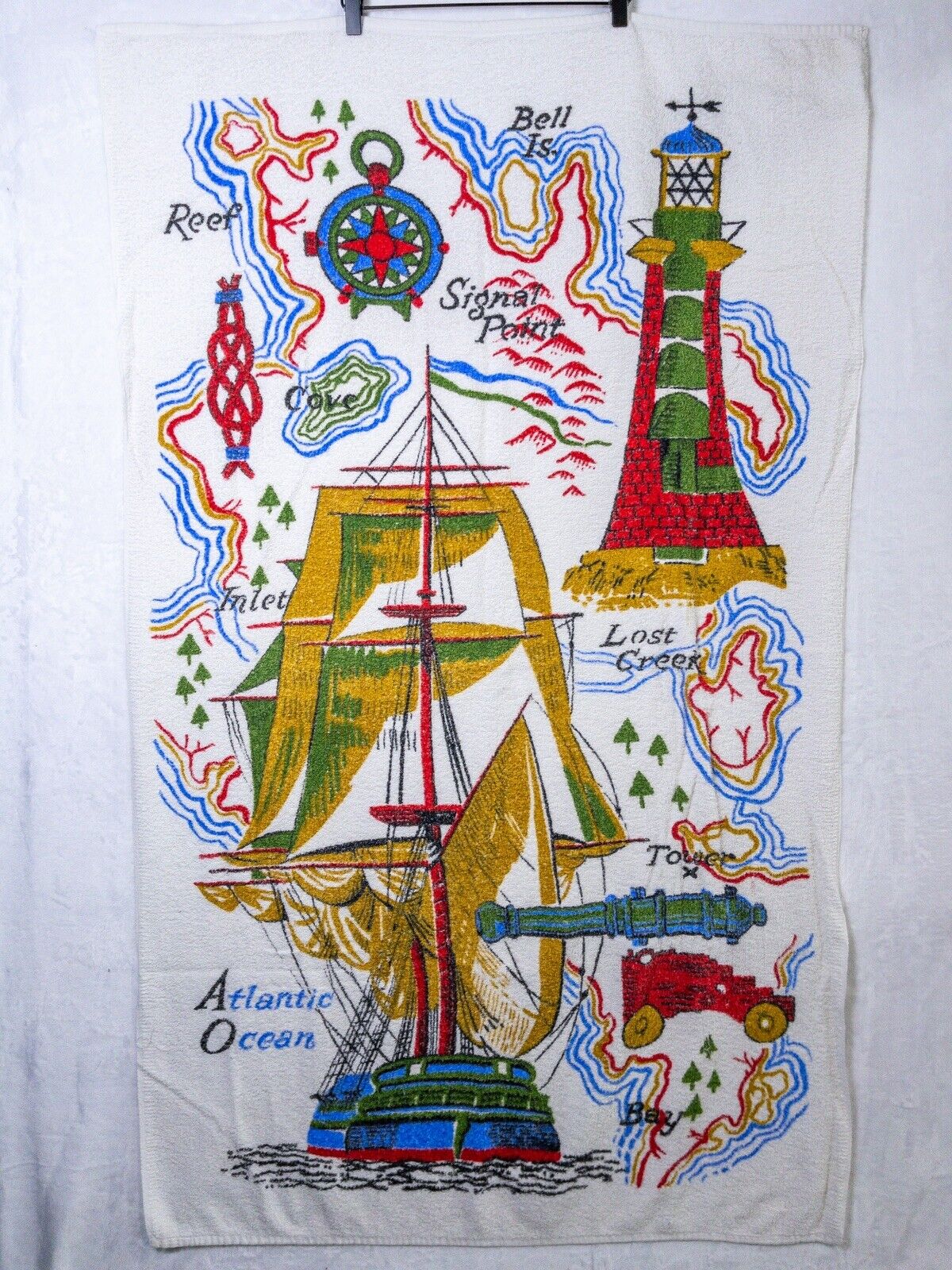 Vintage Retro Galleon Ship Pirate Treasure Map Graphic Beach Towel 55x33