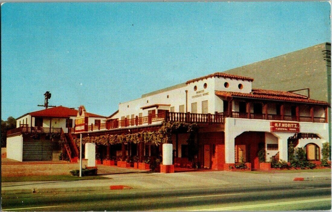 1950\'S. H.F. MORITZ FUNERAL HOME. MONTEBELLO, CA. POSTCARD xz6