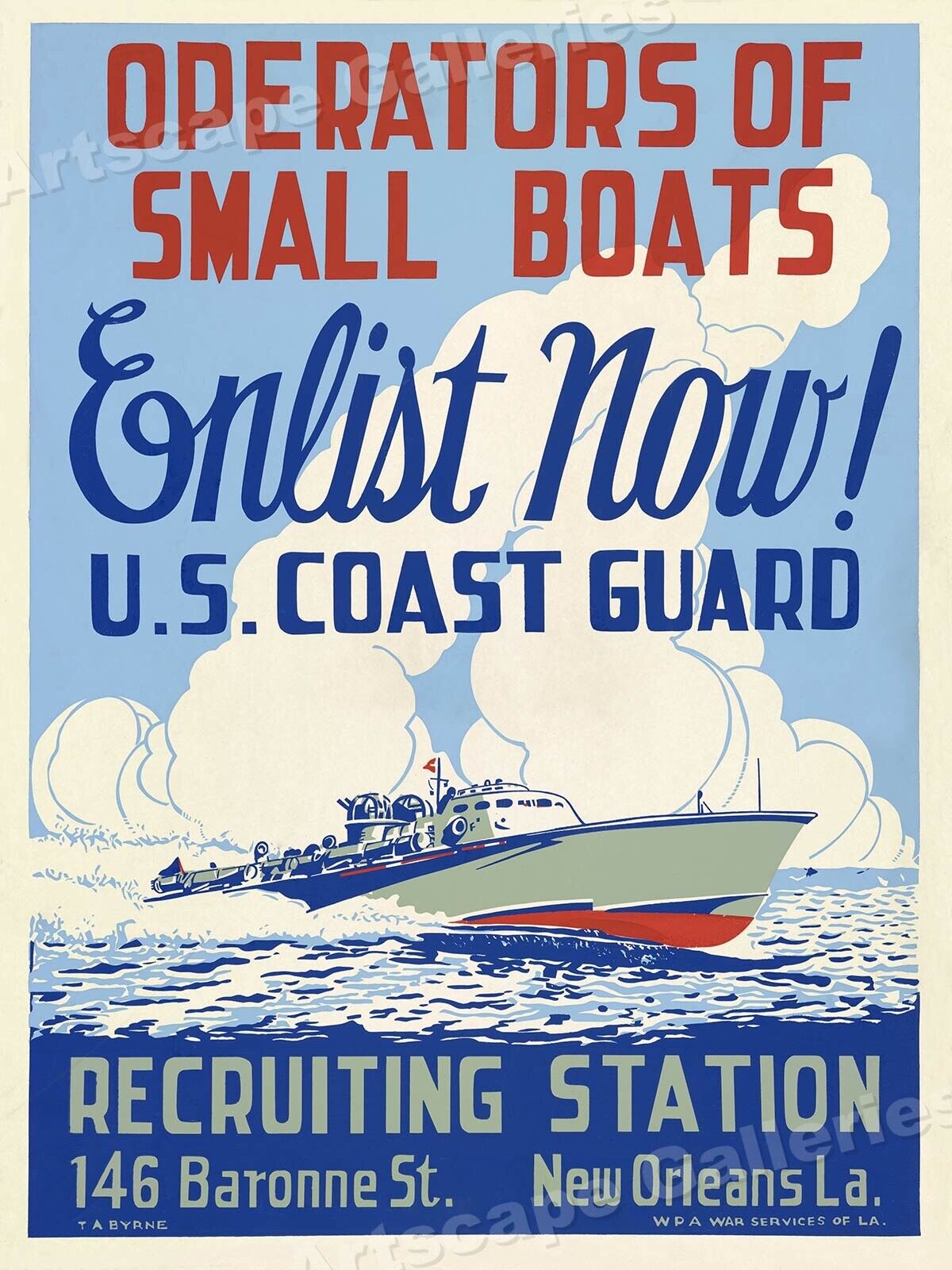 Enlist in the US Coast Guard - WW2 Home Front Recruiting Poster - 18x24
