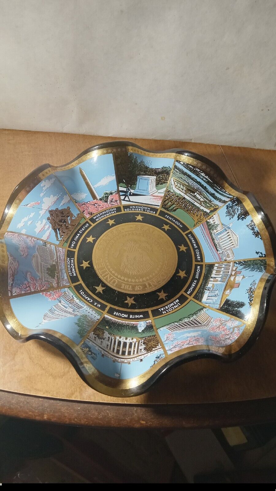 Vintage Washington DC Souvenir Art Glass Trinket Dish Presidential Seal