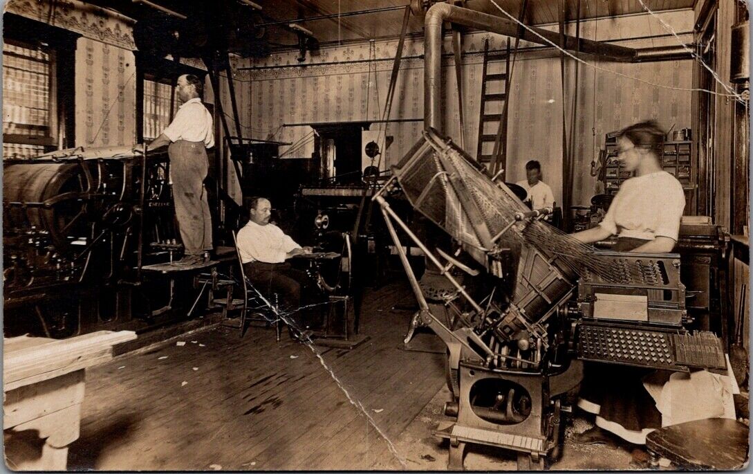 TEXTILE FACTORY Interior with Workers, Early Real Photo Postcard