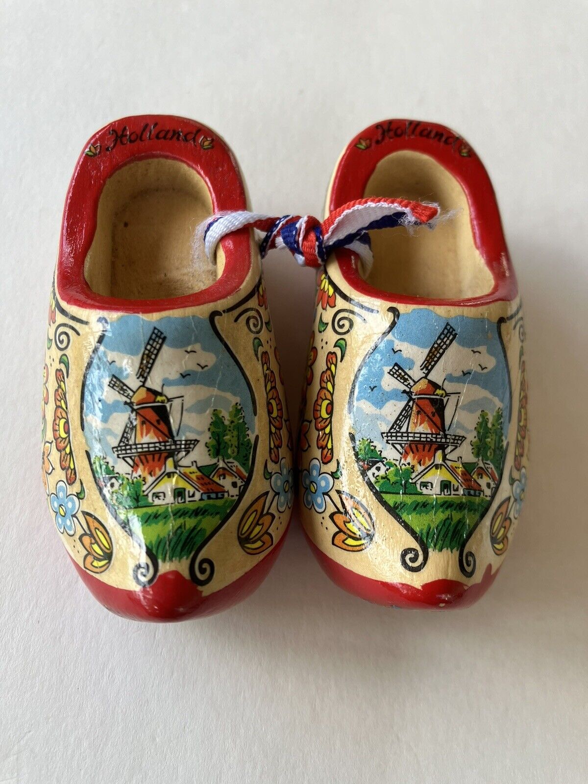 Vintage Miniature Dutch Holland Hand Painted Wooden Shoes Souvenir