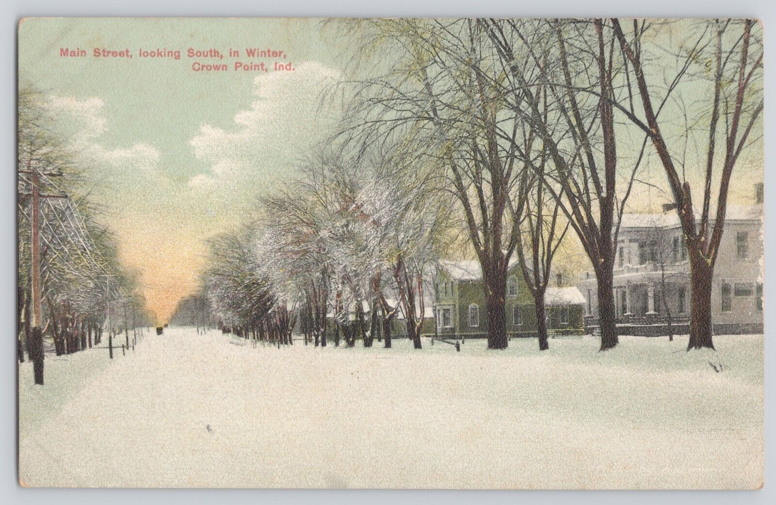 Postcard Indiana Crown Point Main Street Looking South In Winter