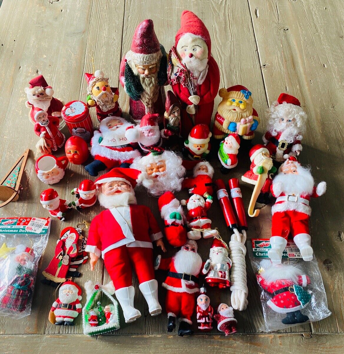 HUGE Lot All Vintage Christmas Kitschy Santa Decor Ornaments Figurines 36 Pieces
