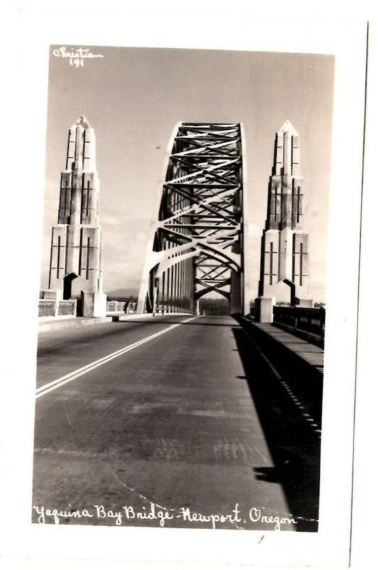 RPPC 1947 Yaquina Bay Bridge Newport Oregon Postcard Christian 191