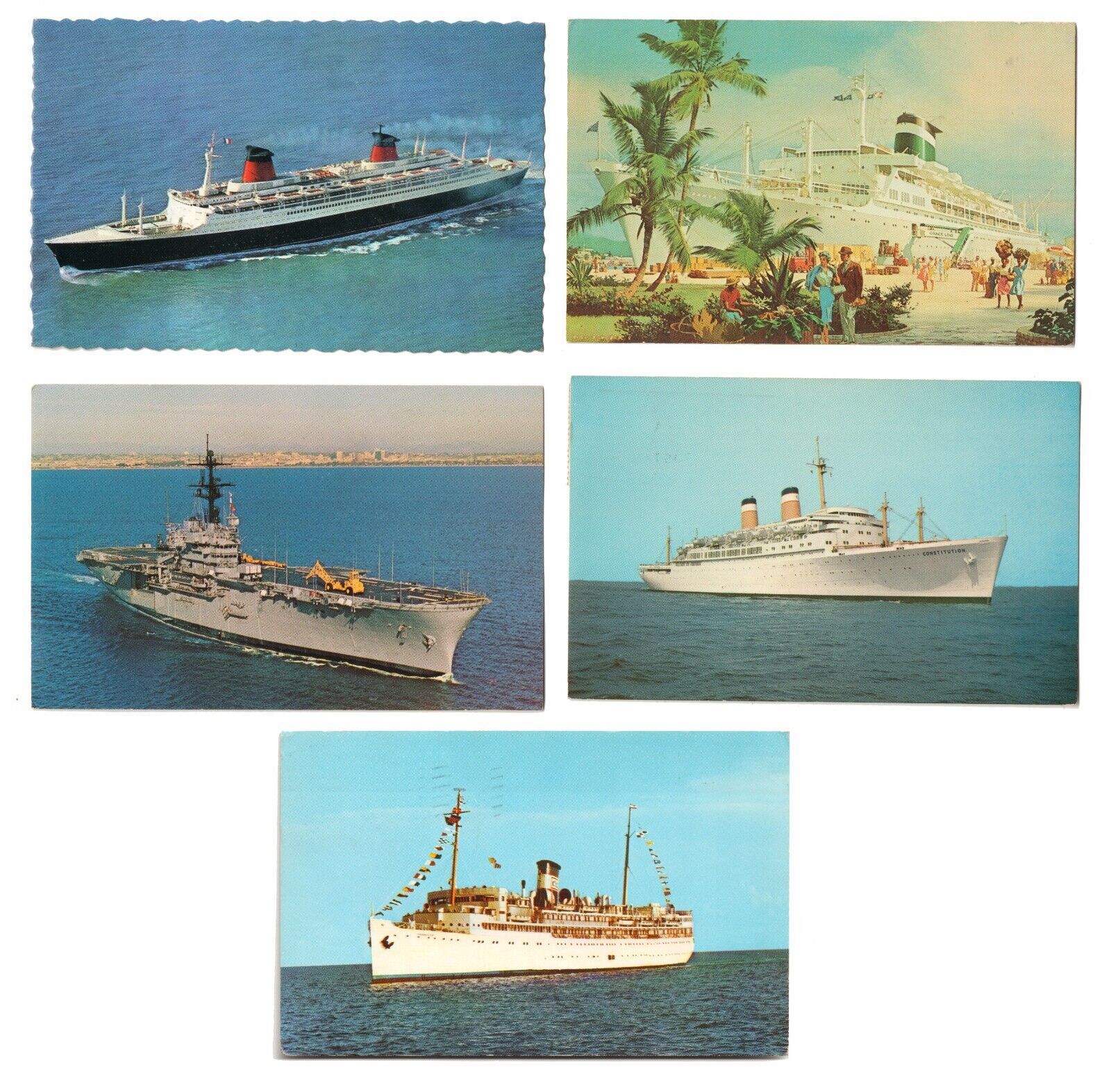 1960s SS YARMOUTH / CONSTITUTION GRACE / FRENCH LINE / USS NEW ORLEANS Postcards