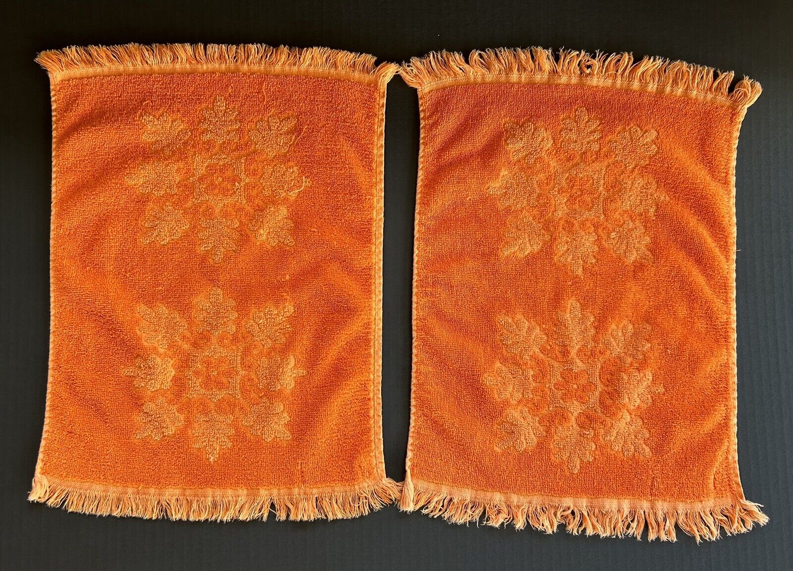 Vintage Bathroom Hand Towels Orange Fringe Cannon Royal Family Snowflake