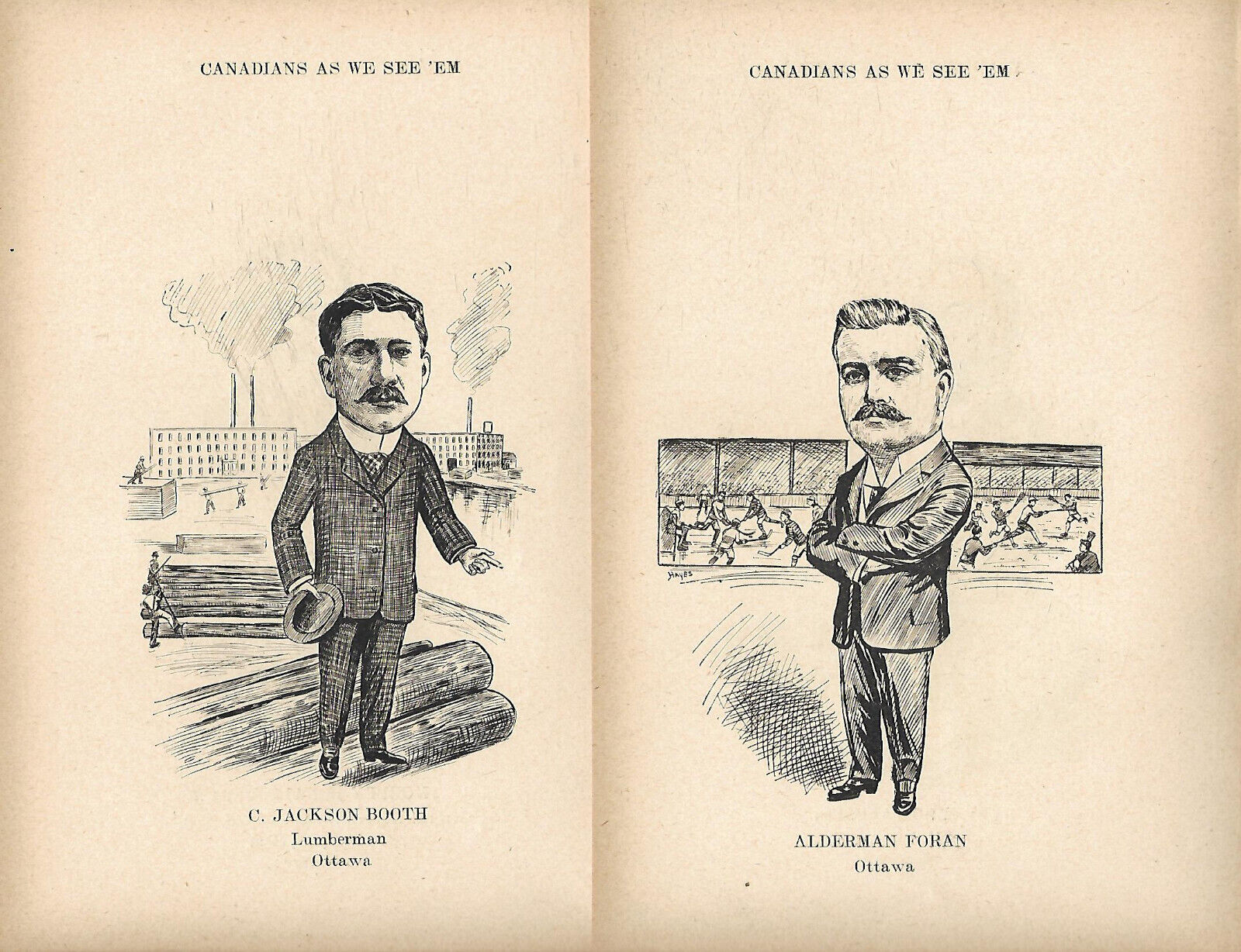 FOUR 1920\'S CARICATURES OF BUSINESS MEN-M. DONALDSON-P. LYALL-A. FORAN-C. JACKSO