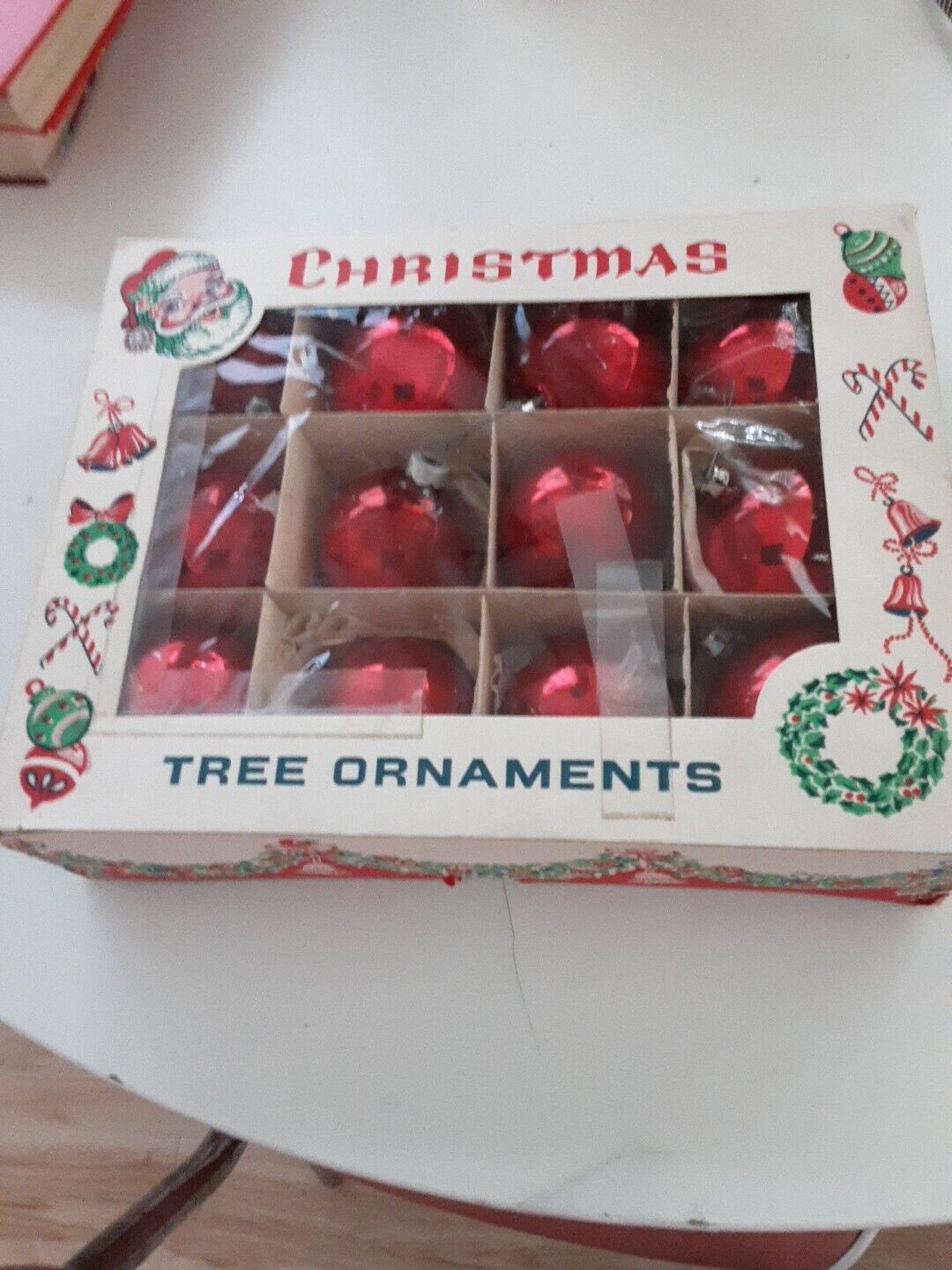 POLAND  Vintage Christmas Tree Ornaments Dozen Red balls