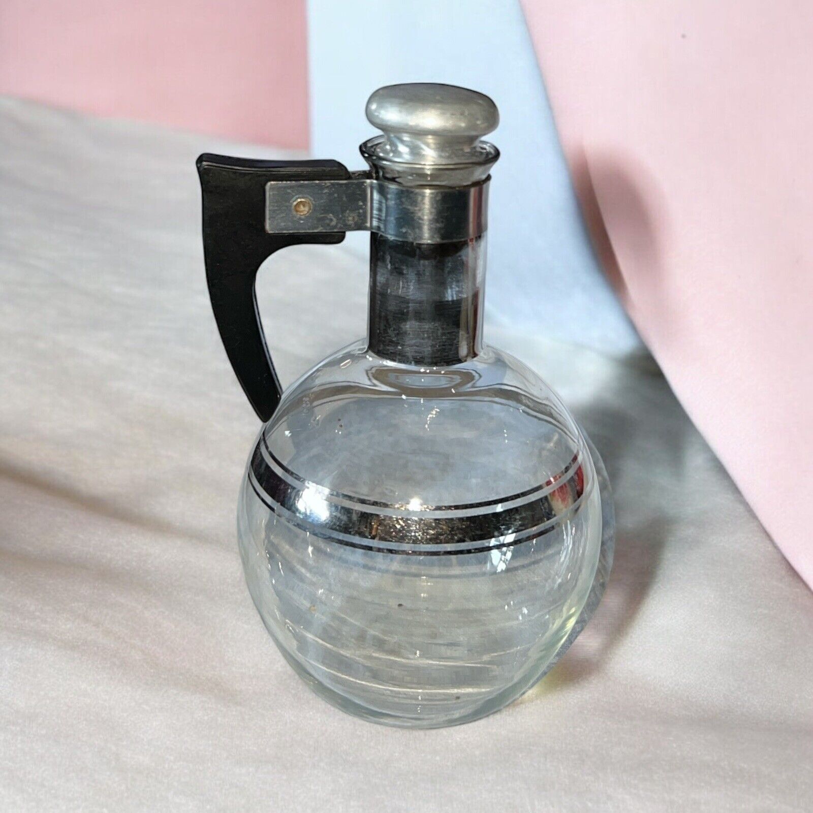 Vintage MCM Dorothy Thorpe Silver Rim Oil Vinegar Cruet Bar Container Cork Top