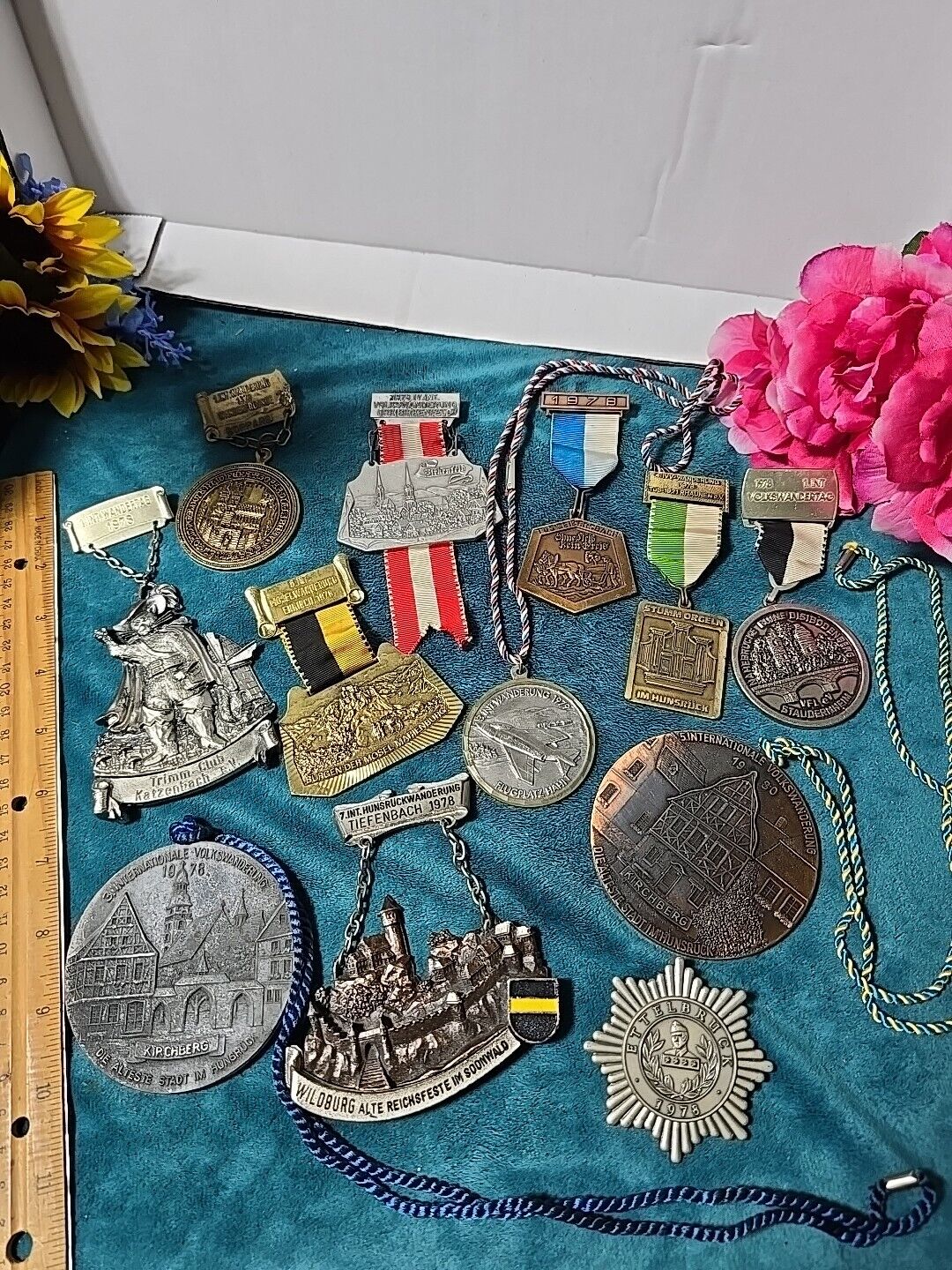12 Vintage 1978 - 1980 German Walking Medals And Medallions Asstd Beautiful Set