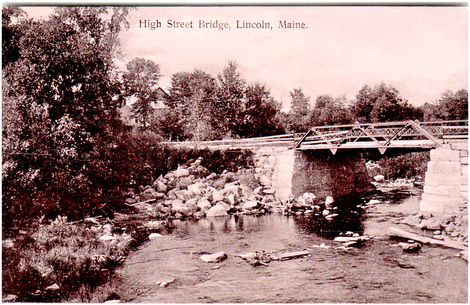 Postcard RPPC High Street Bridge Lincoln, ME