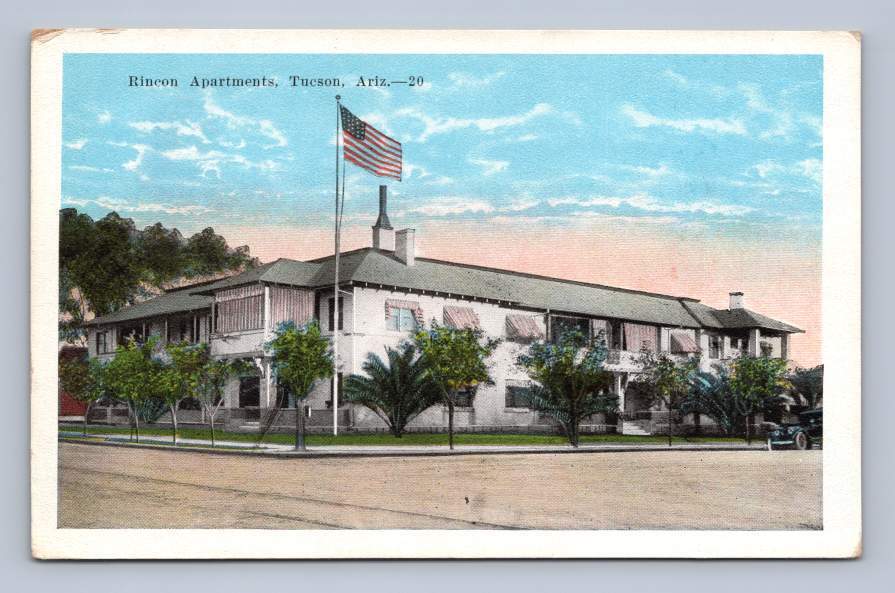 Rincon Apartments TUCSON Arizona ~ Antique American Flag Kropp Postcard ~1920s
