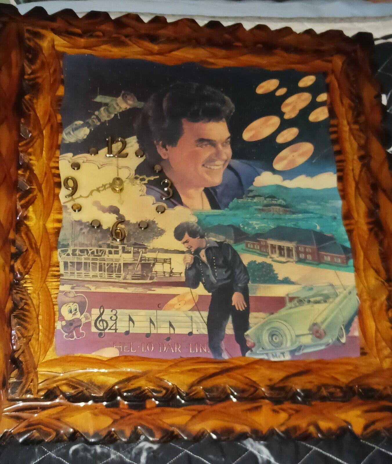 CONWAY TWITTY WOODEN CLOCK