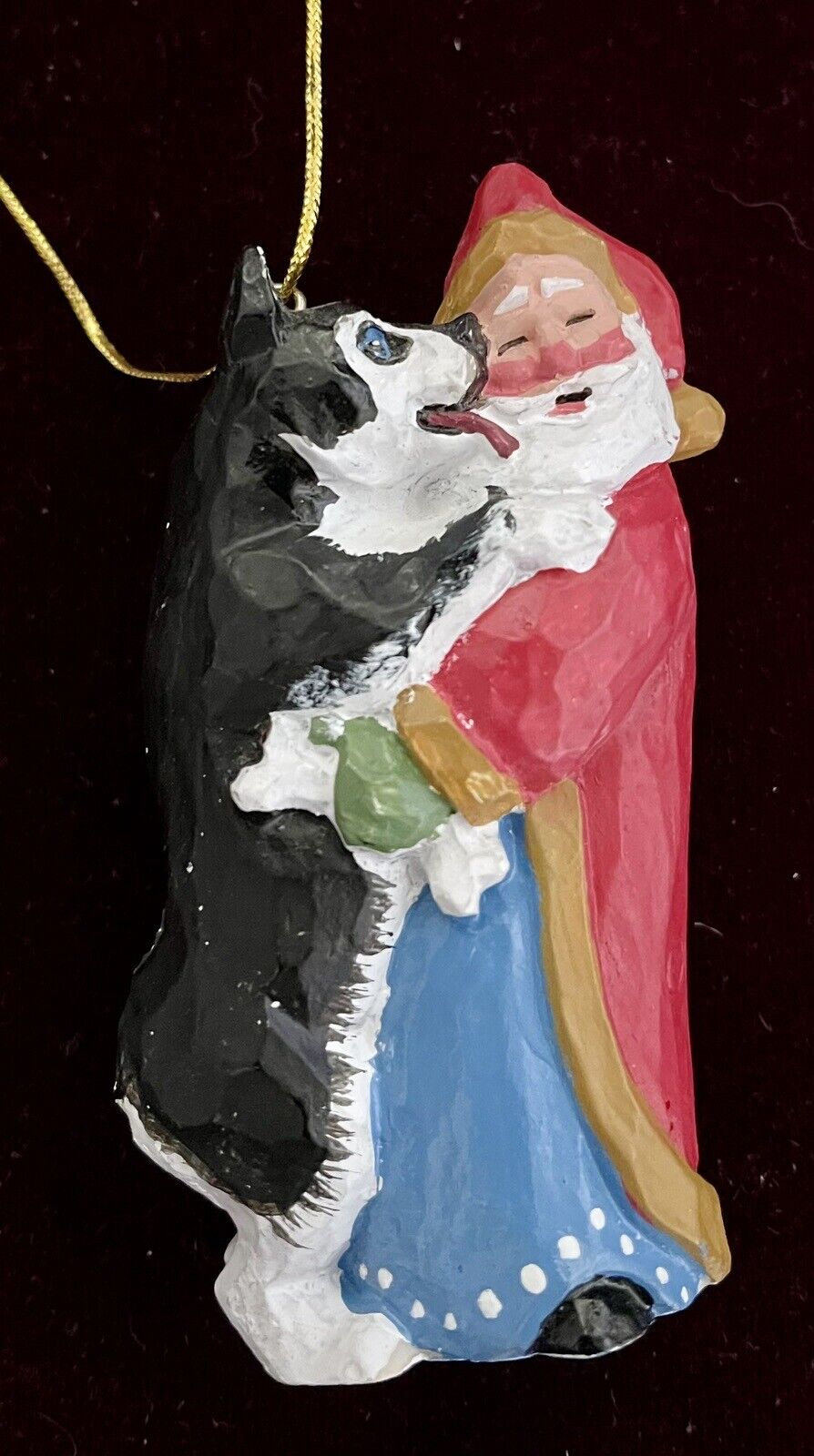 Rare Susan M Smith Santa and Husky Dog Ornament 1998