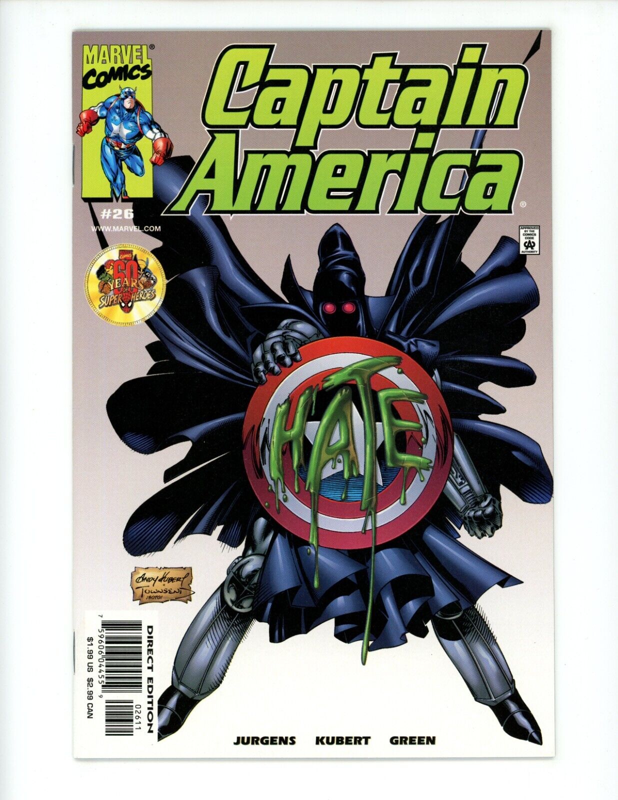 Captain America #26 Comic Book 2000 NM Andy Kubert Marvel Hate Monger