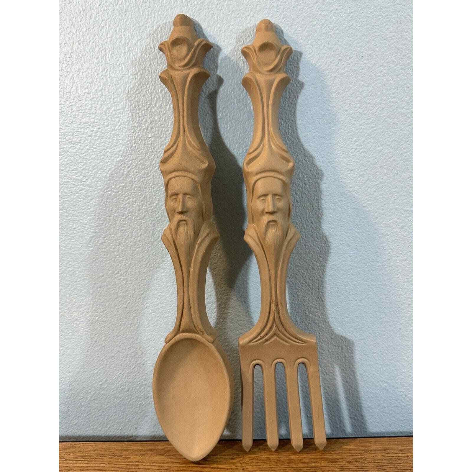 Ceramic Fork And Spoon Wall Art Vintage 70's 14” Tall Hanging Decor Kitchen Home