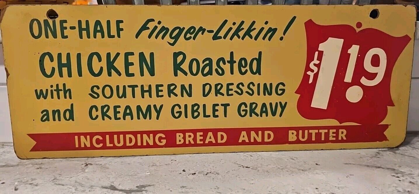 Vintage Masonite Restaurant  Menu Sign $1.19 Roasted Chicken Giblet Gravy 24