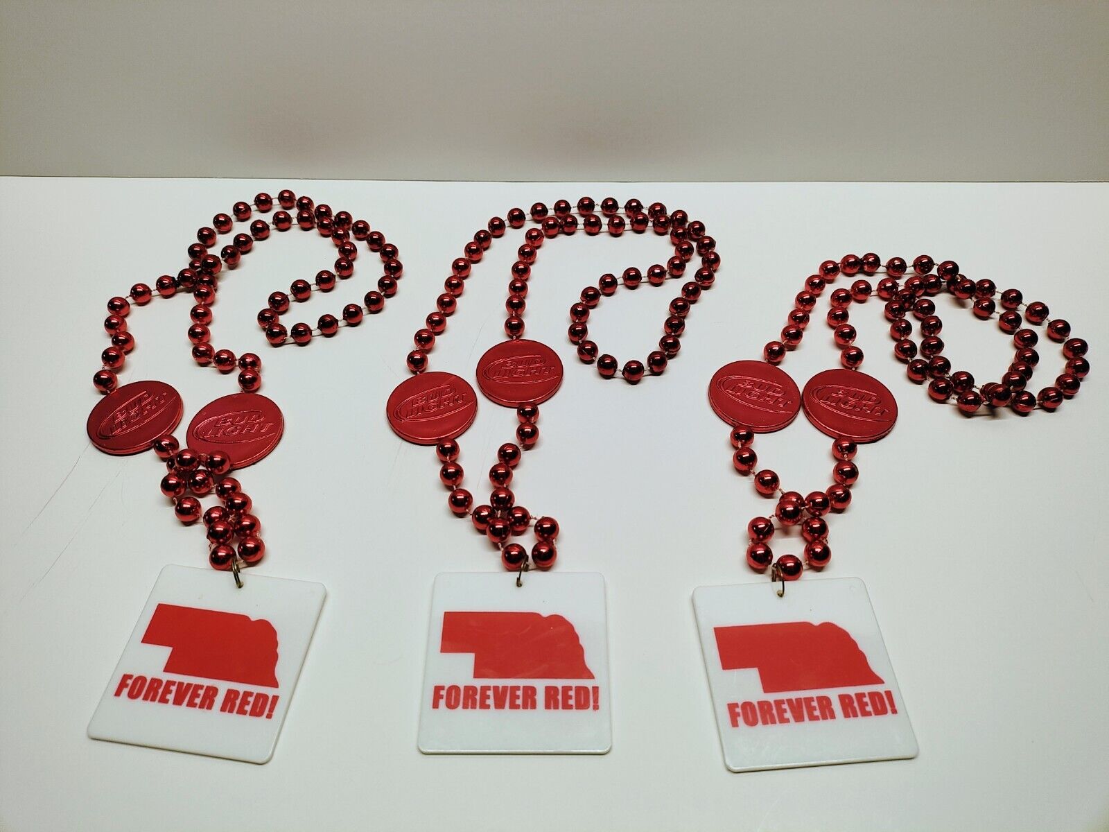 Nebraska Red Bud Light Mardi gras Beads (X3) Necklases