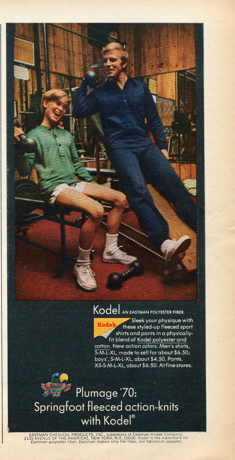 1970 Print Ad of Kodak Kodel Eastman Polyester Fiber Plumage Springfoot Fleeced