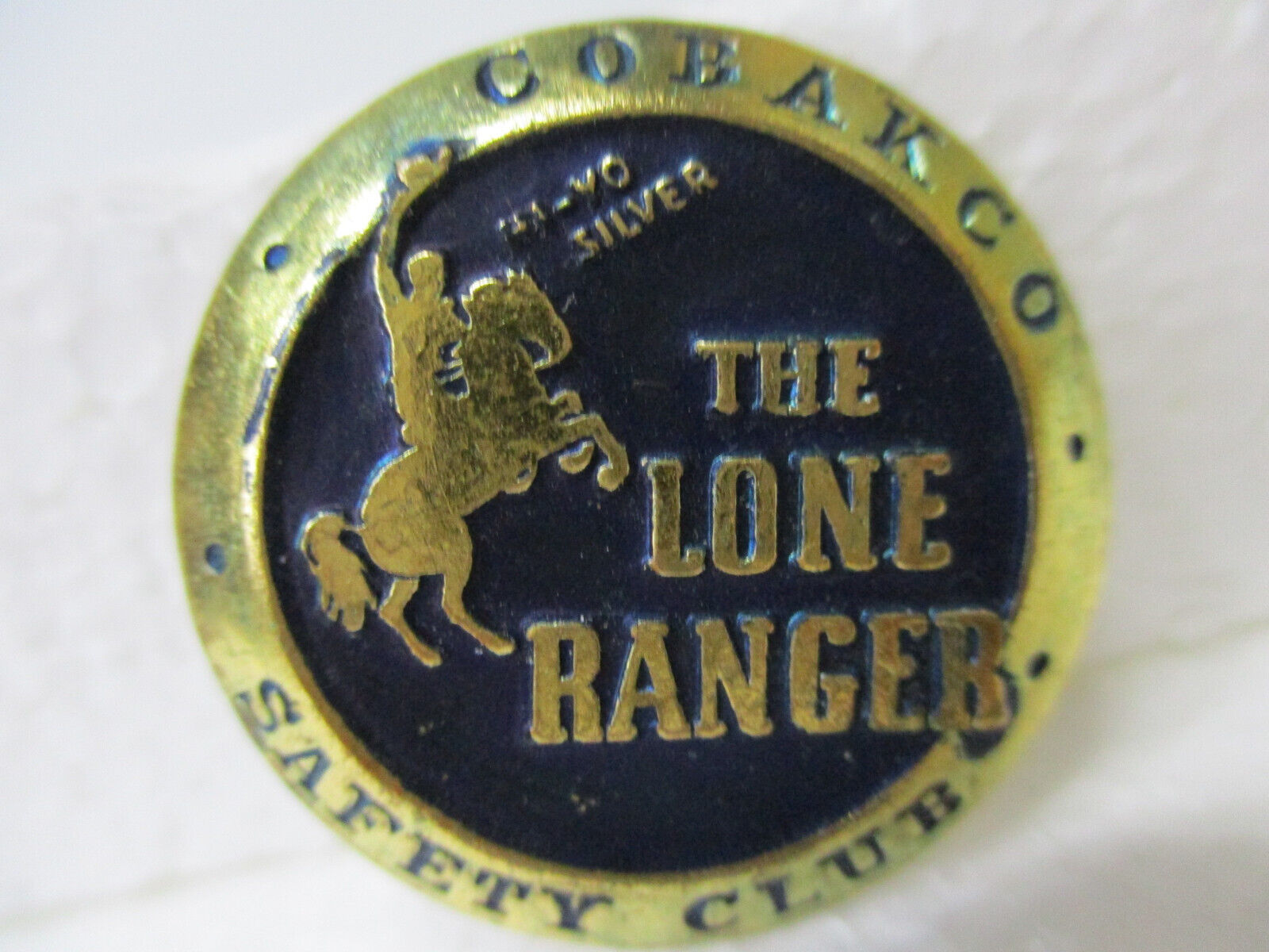 Vintage ~ 1938 Lone Ranger ~ Enameled Brass Pinback ~ Rare Collectable ~ Nice