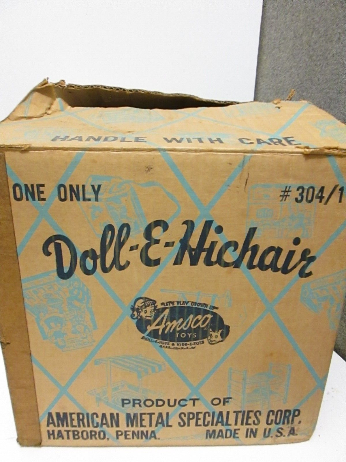 VTG 1950\'s Amsco Doll-E-Hichair CARDBOARD BOX ONLY  Metal High Chair Baby Doll