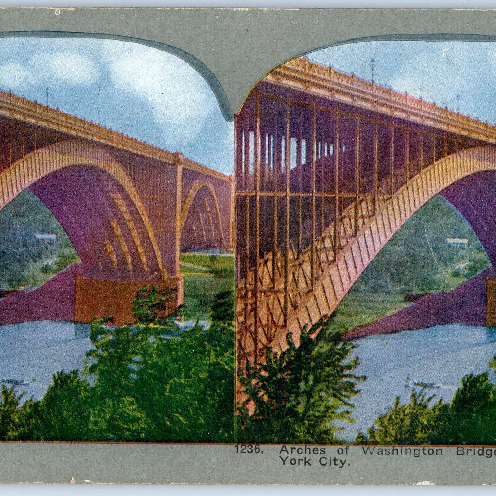 c1900s New York Washington Bridge Arches Architecture Litho Photo 3D Stereo V6