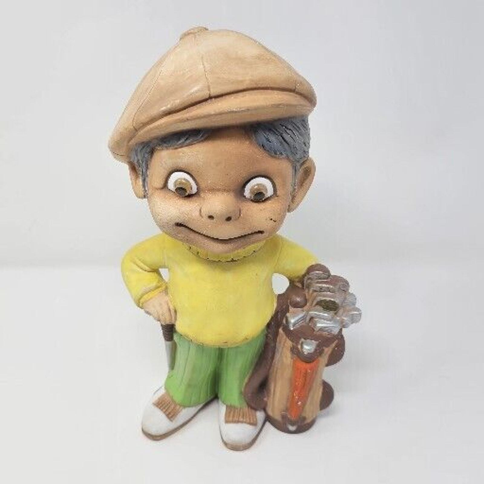 Vintage Golfer Caddy Atlantic Mold Smiling Boy Ceramic Figurine 10in Tall