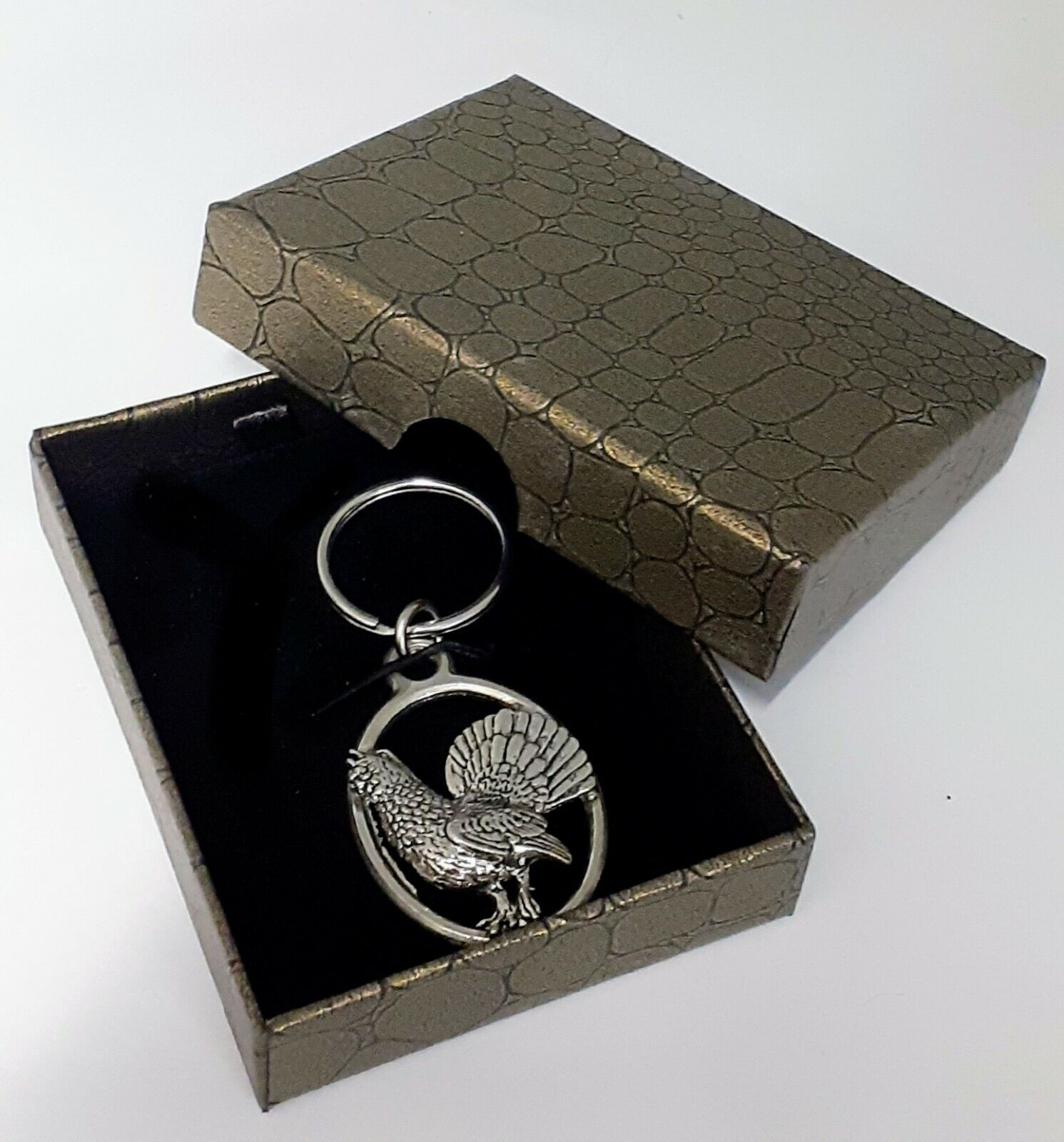 Capercaillie, Wood Grouse Bird, PEWTER KEYRING, For Key rings, Bags, etc (KB21)