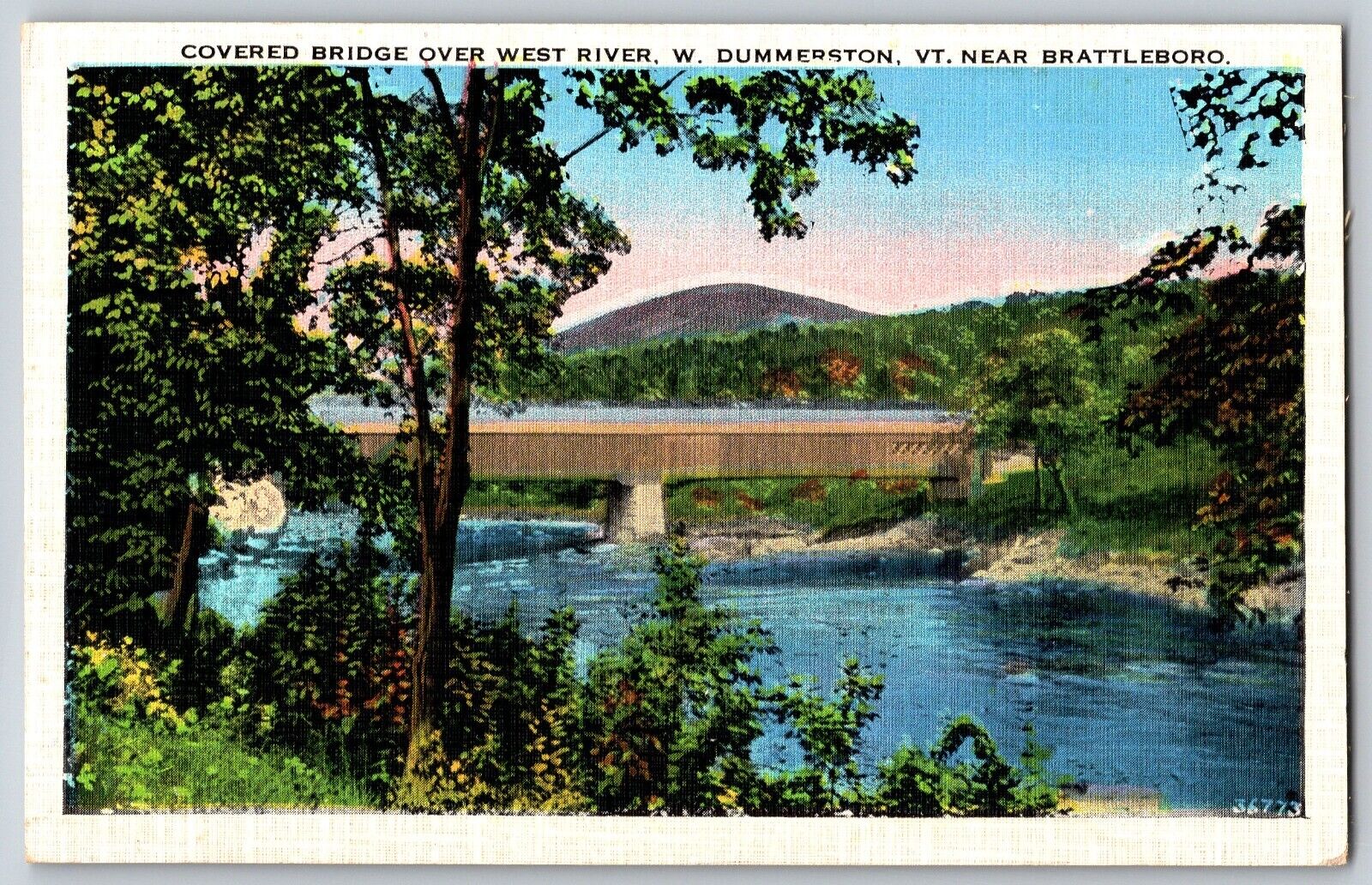 Battleboro, Vermont - View of Covered Bridge over West River - Vintage Postcard
