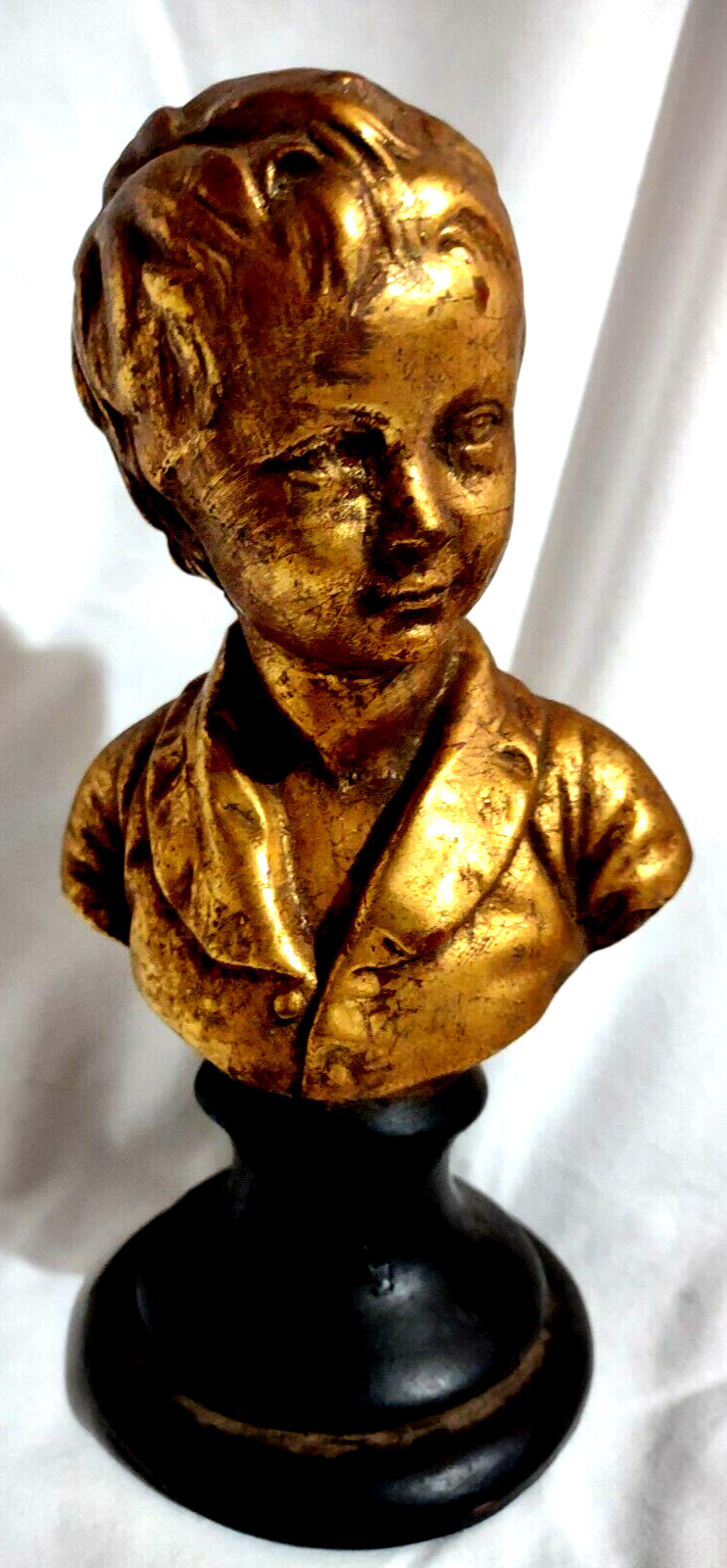 Figurine Statue Bust Boy Gold on Round Base Thanhardt Burger Corp 7128 A/B VTG