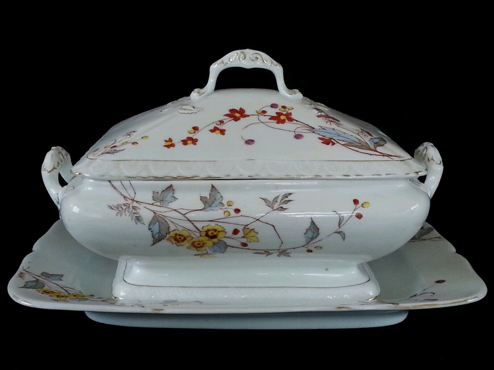 Outstanding antique F&M Fisher & Mieg Ironstone covered Casserole bowl & platter