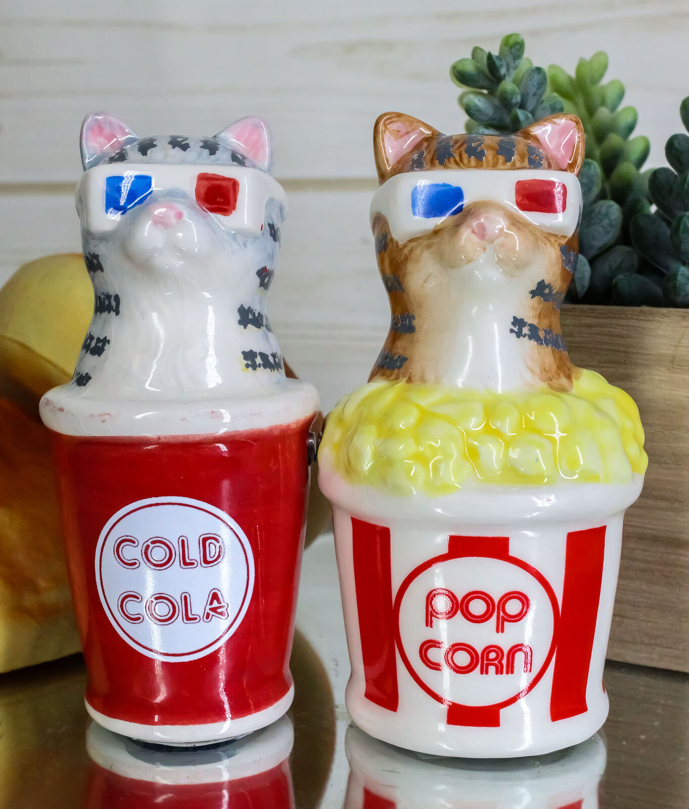 Ebros Movie Going Cats Ceramic Magnetic Salt And Pepper Shakers Set