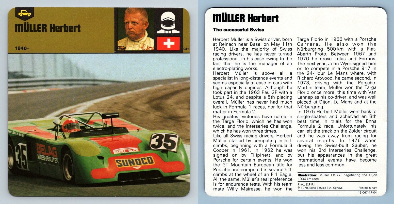 Muller Herbert - 1940 - Drivers - Edito Service #17-04 Auto Rally Card