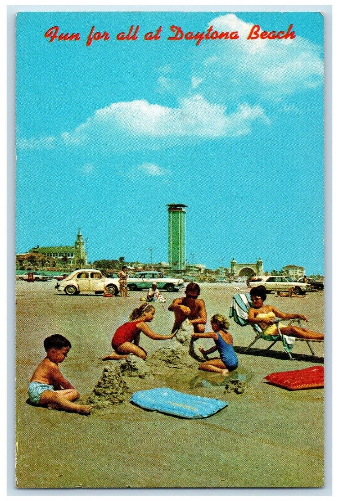 c1960's Fun For All Cars Family At Daytona Beach Florida FL Vintage Postcard