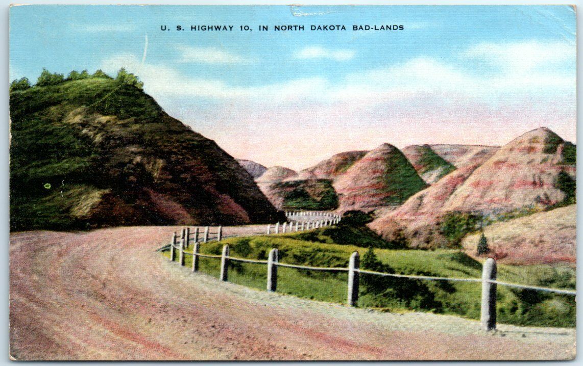 Postcard - U.S. Highway 10, In North Dakota Bad-Lands
