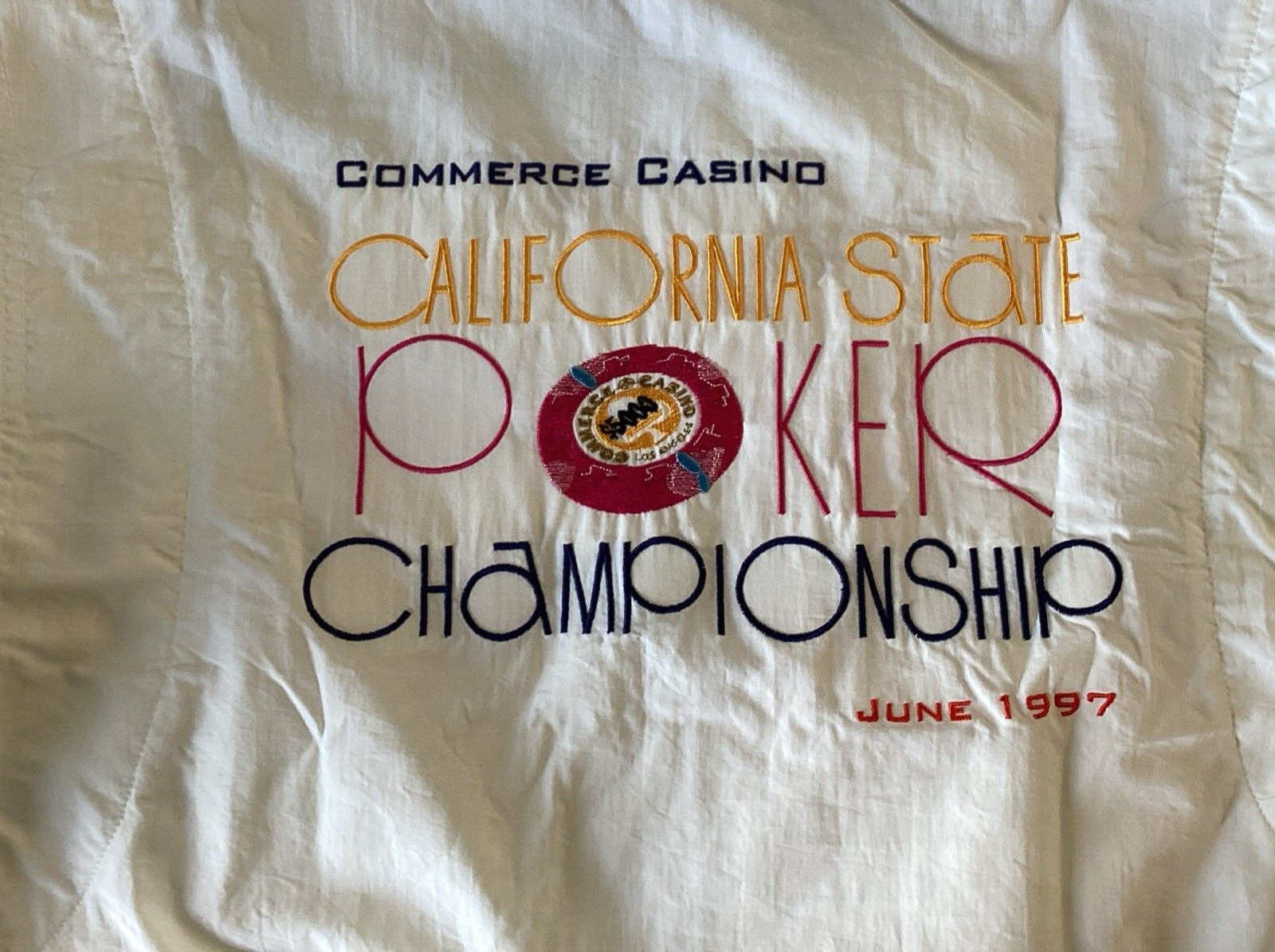 1997 Commerce Casino California State Poker Championship White Nylon Jacket SZ L