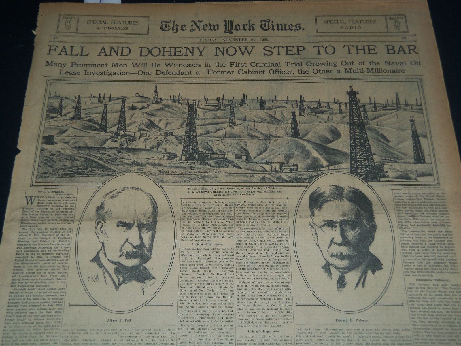 1926 NOV 21 NEW YORK TIMES AUTO & SPECIAL SECTION - FALL AND DOHENY - NT 7558