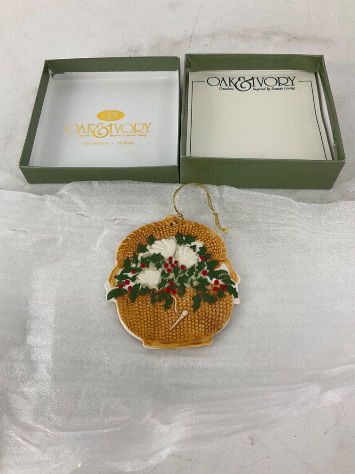 1997 Oak & Ivory Flower Basket Ornament