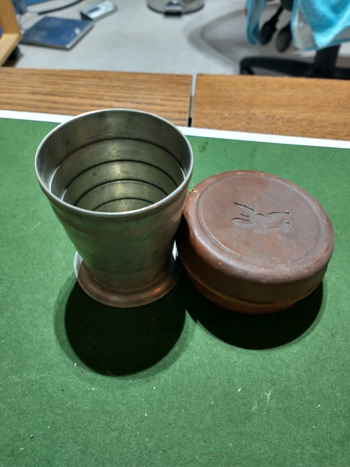 Vintage Collapsible Cup in Original Leather Case ~ American Industry 