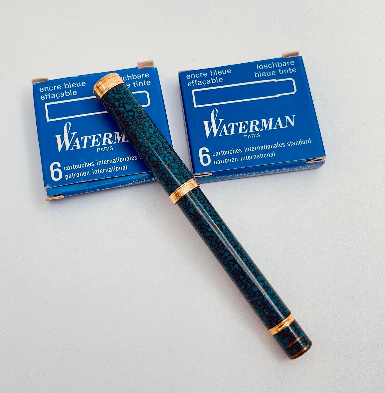 Vintage Waterman Blue Marble Fountain Pen with Additional Cartridges NO Box