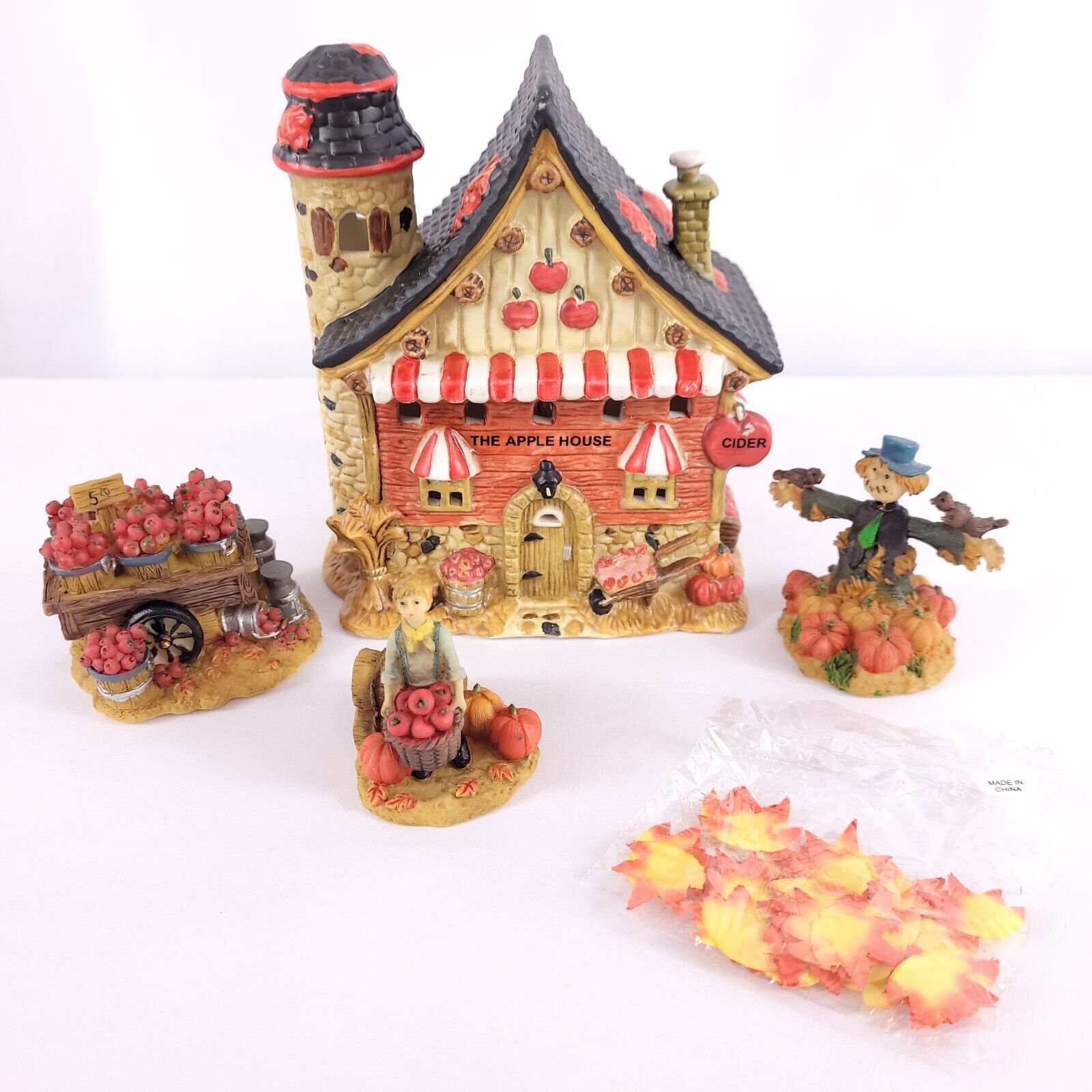 NEW Harvest House The Apple House 5 Pc Lighted House Autumn Fall Thanksgiving