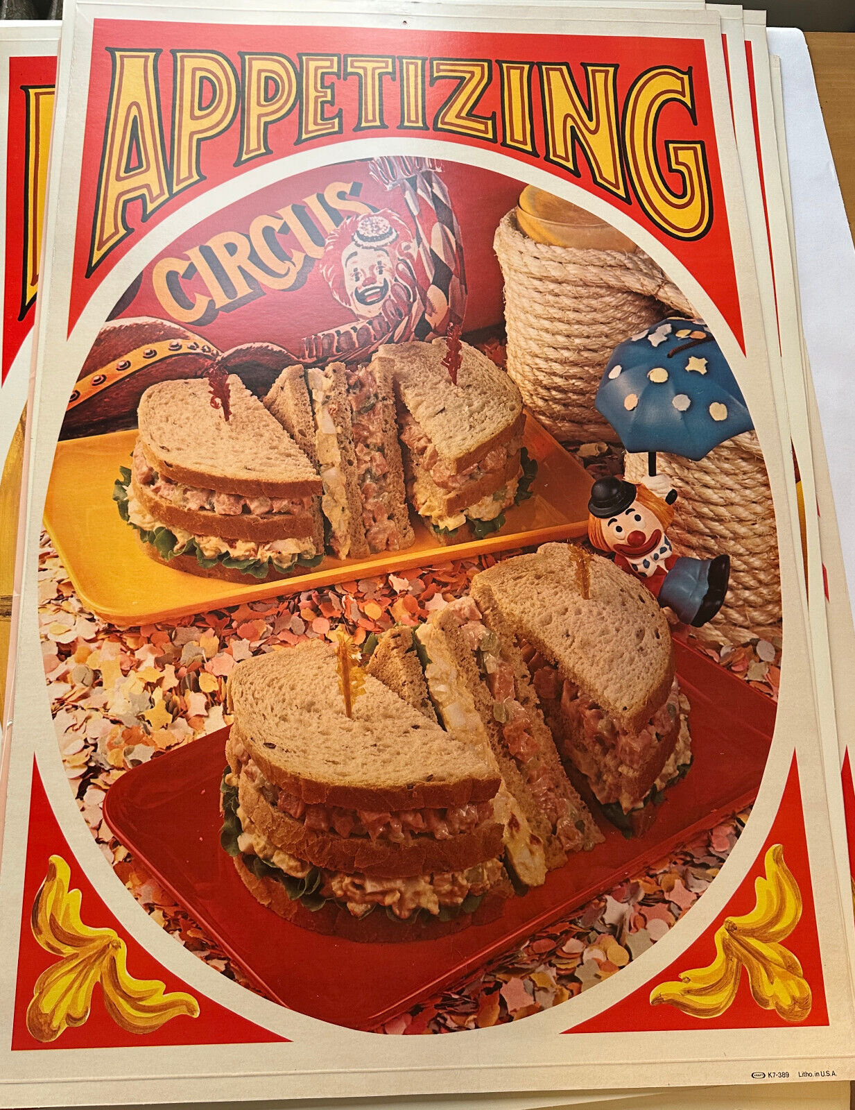 Vintage Kraft Litho Circus Poster Sandwich Appetizing Grocery Store Ad JS